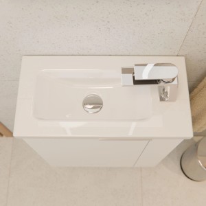 Gäste-Waschplatz SANNA, 50 cm, Weiß, mit Mineralgussbecken und Armatur, Aufsicht.
