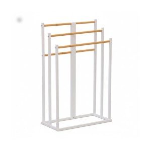 Relaxdays Handtuchständer Metall Bambus Weiß mit 3 Stangen Freistehend 76 cm x 45 cm x 21,5 cm 2,7 kg