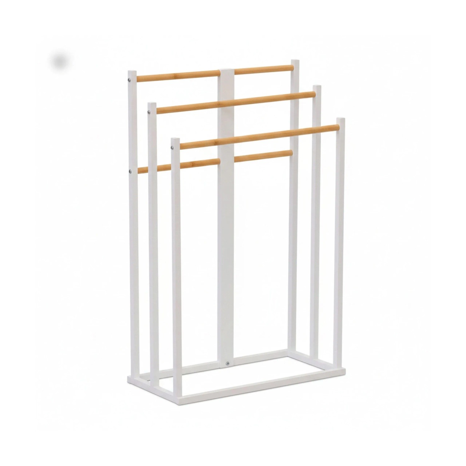 Relaxdays Handtuchständer Metall Bambus Weiß mit 3 Stangen Freistehend 76 cm x 45 cm x 21,5 cm 2,7 kg