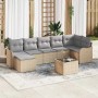 Beiges 8-teiliges vidaXL Garten-Sofa-Set aus Poly Rattan mit Kissen und Tisch.