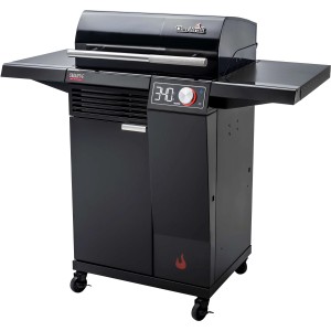 Char-Broil Smart-E Elektrogrill mit E-Power & TRU-Infrared, schwarzer Grillwagen mit Digitalanzeige und Seitentischen.