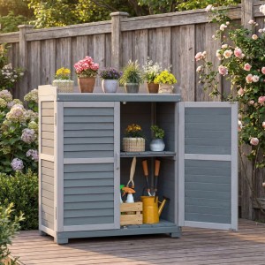 Wiltec Wiiltec Gartentisch Unterschrank Grau Pflanztisch Gartenschrank Gärtnertisch
