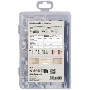 Fischer Meister-Box Elektro, 155-teilig. Sortimentskasten mit Kabelbindern, Nagelschellen und Leitungsschlaufen.