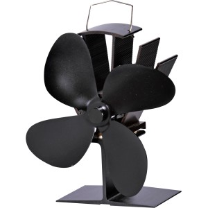 Schwarzer, stromloser Firefix Kaminofen-Ventilator zur effizienten Wärmeverteilung.