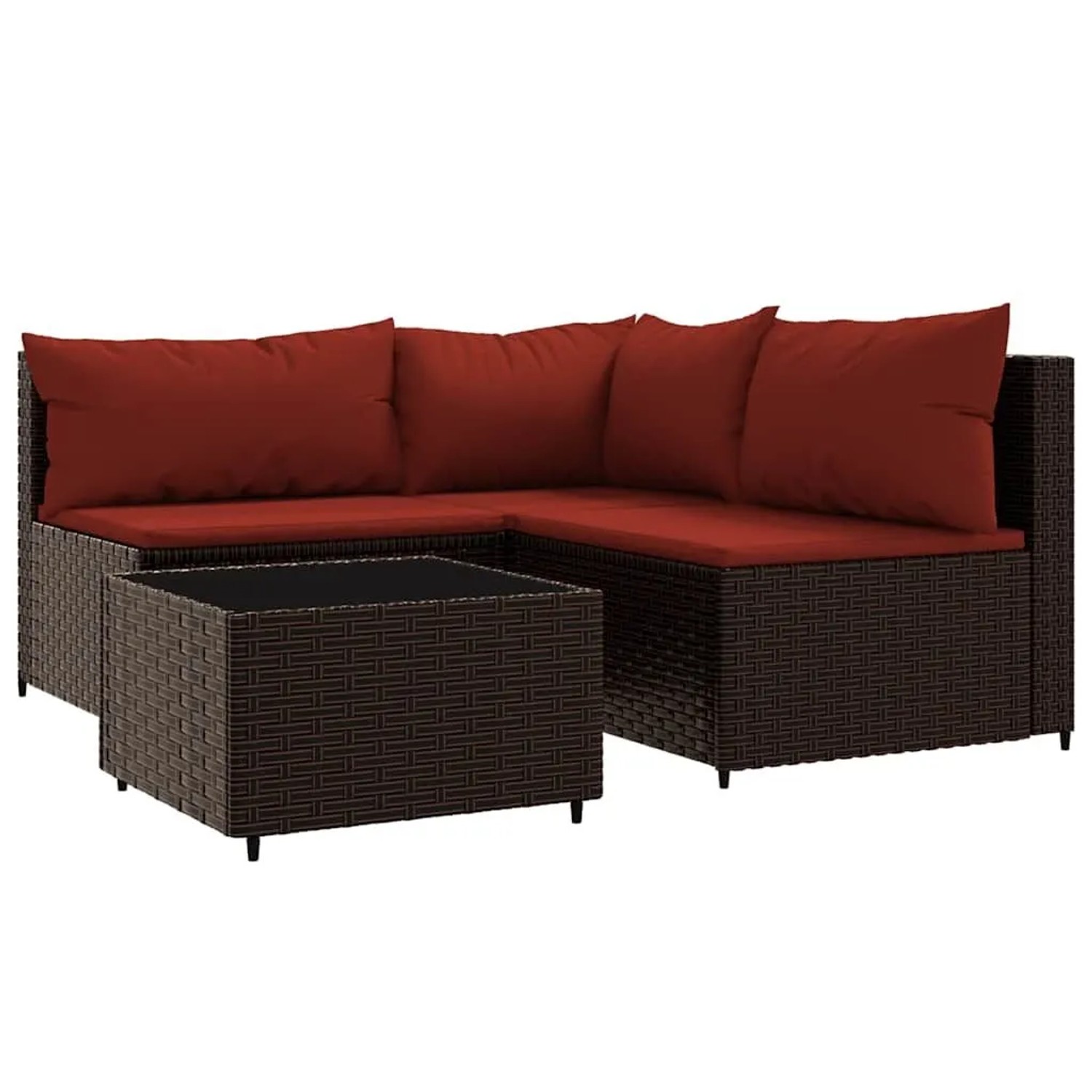 vidaXL 4-Tlg Garten-Lounge-Set mit Kissen Braun Poly Rattan 319813
