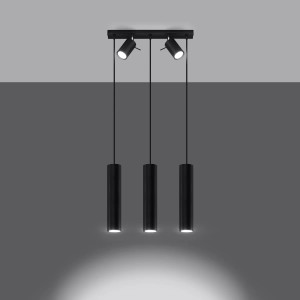 Schwarze Sollux Lighting Hängeleuchte Ring 3 mit drei zylinderförmigen Lampen.