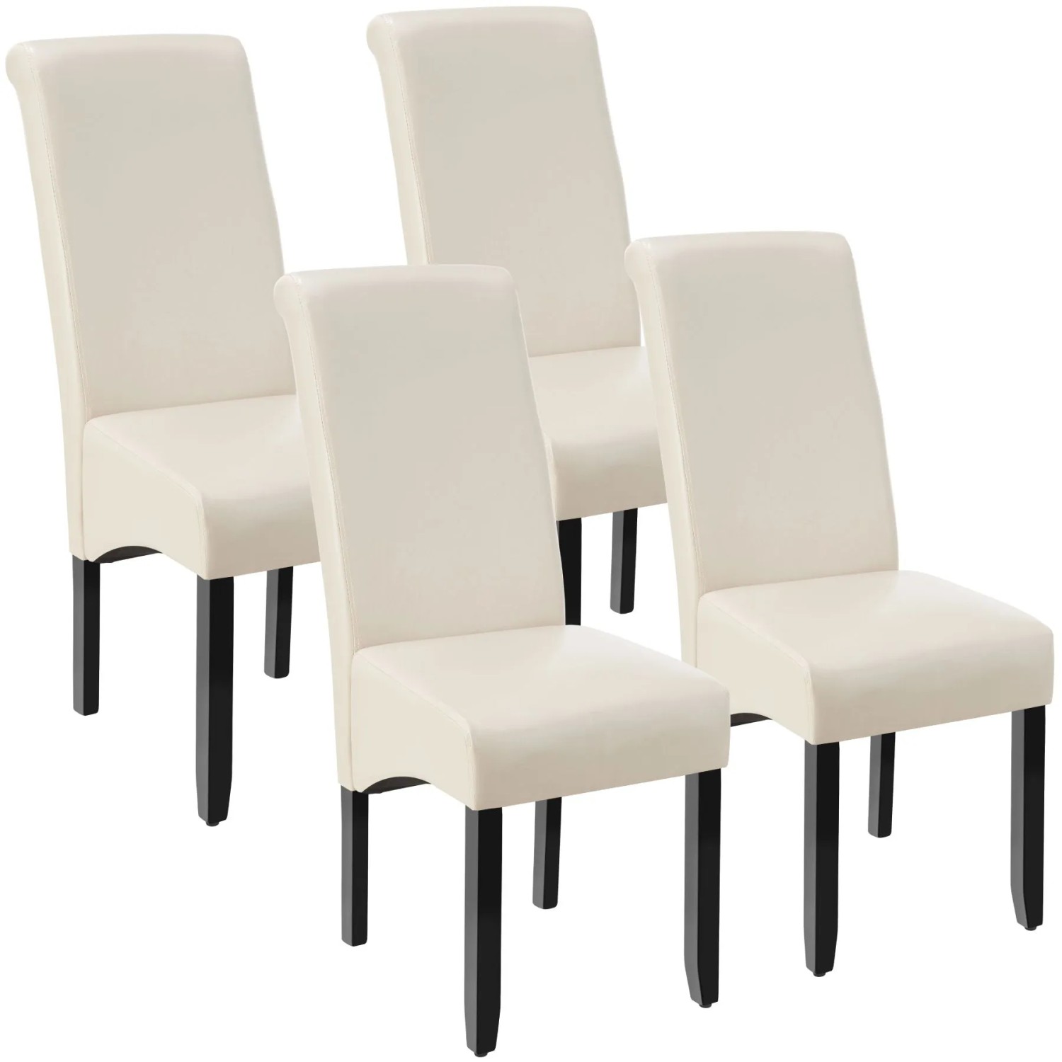 Tectake Esszimmerstuhl  Gepolstert Mit Kunstlederbezug Hohe Rückenlehne 4Er Set 45 x 44 x 106 cm Creme