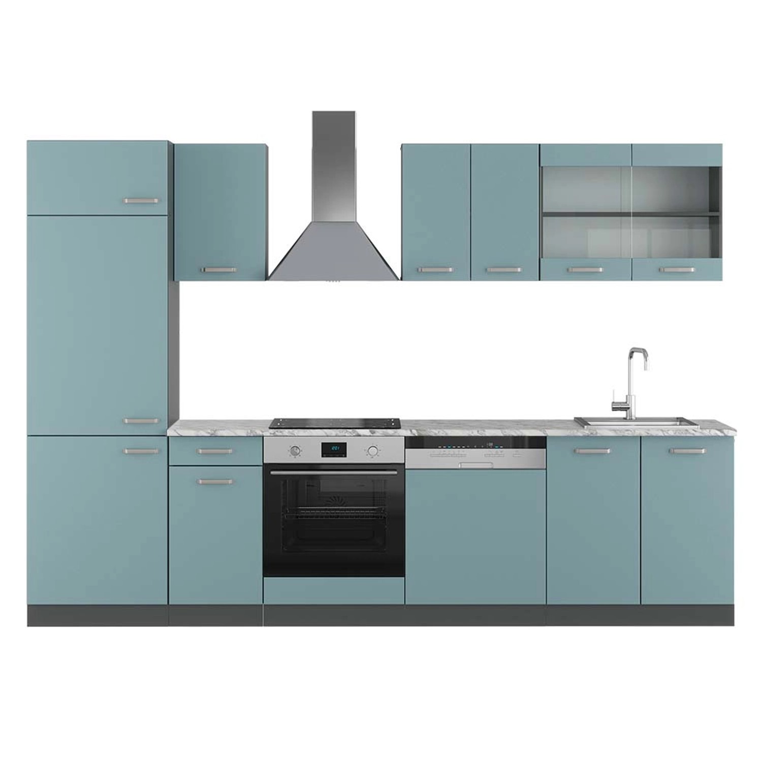 Vicco R-Line Küchenzeile Blau-Grau/Anthrazit 300 cm AP Marmor günstig online kaufen