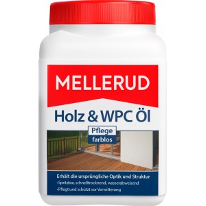 Mellerud Holz & WPC Pflege Öl, farblos, 750ml Flasche. Pflegt und schützt Holz und WPC Oberflächen.