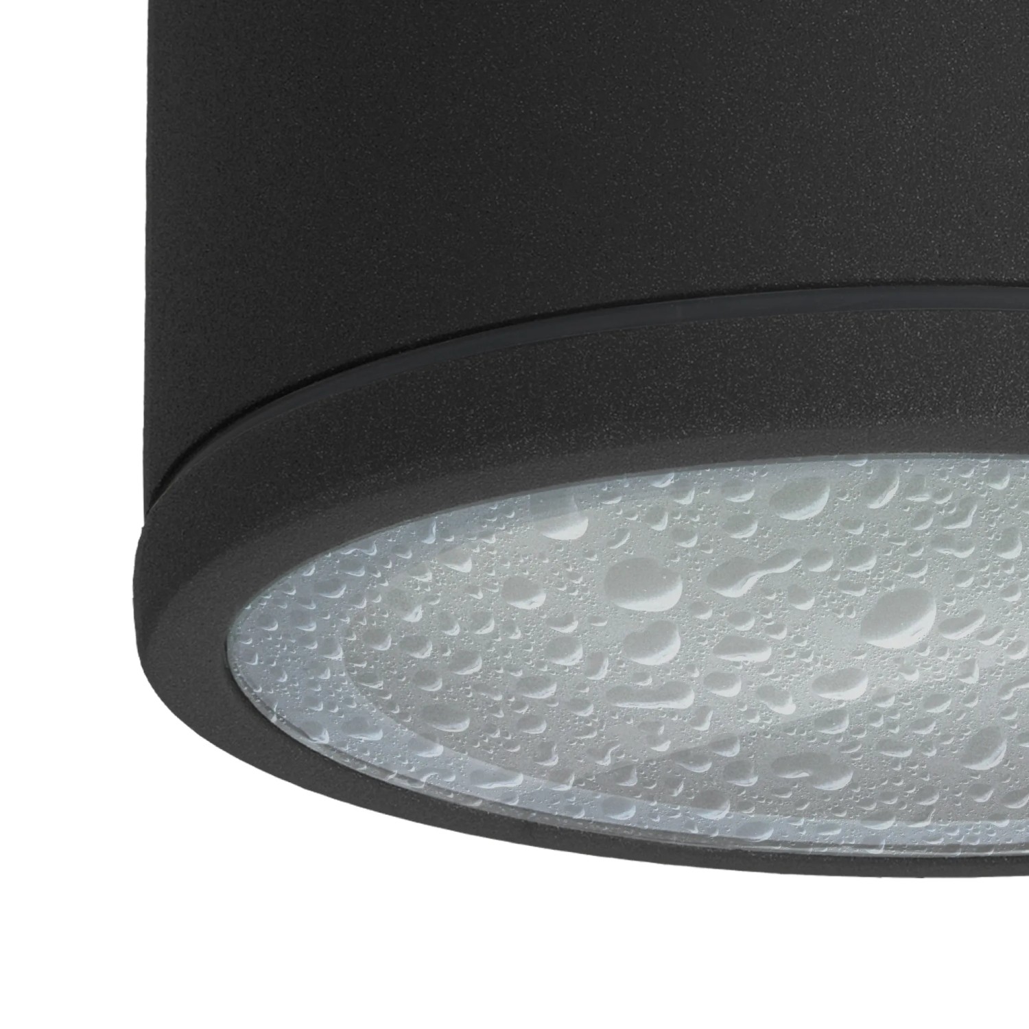 Schwarzer, dimmbarer LED Aufbauspot CELI-WX mit GX53 6W Leuchtmittel, geeignet für Bad und Außenbereich.