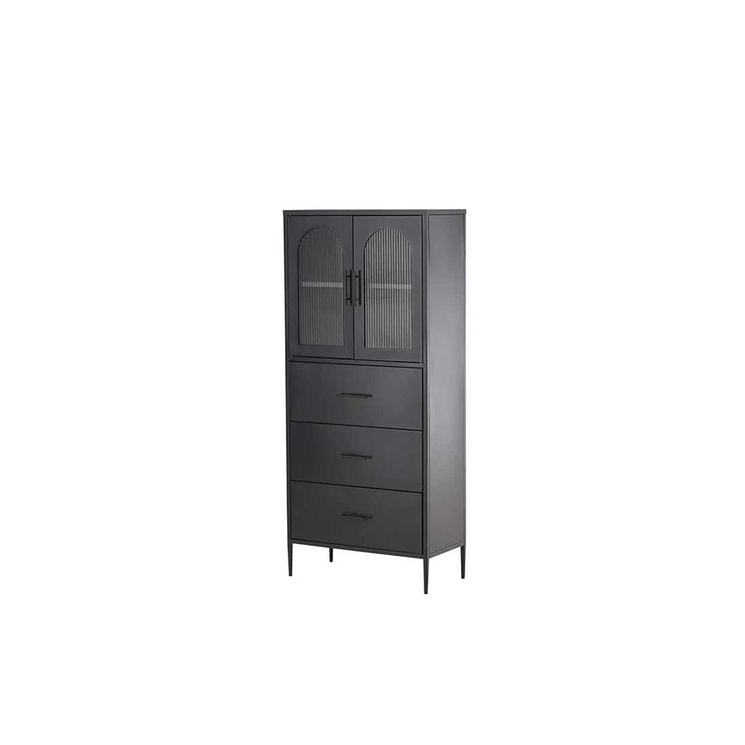 ebuy24 LaPaz Vitrinenschrank 2 Türen 3 Schubladen Schwarz