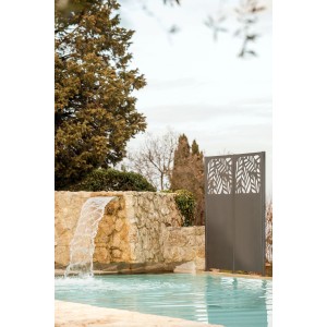 Eleo Sichtschutz Liro Metall in Anthrazit mit Blattmuster, Gartenzaun für mehr Privatsphäre.