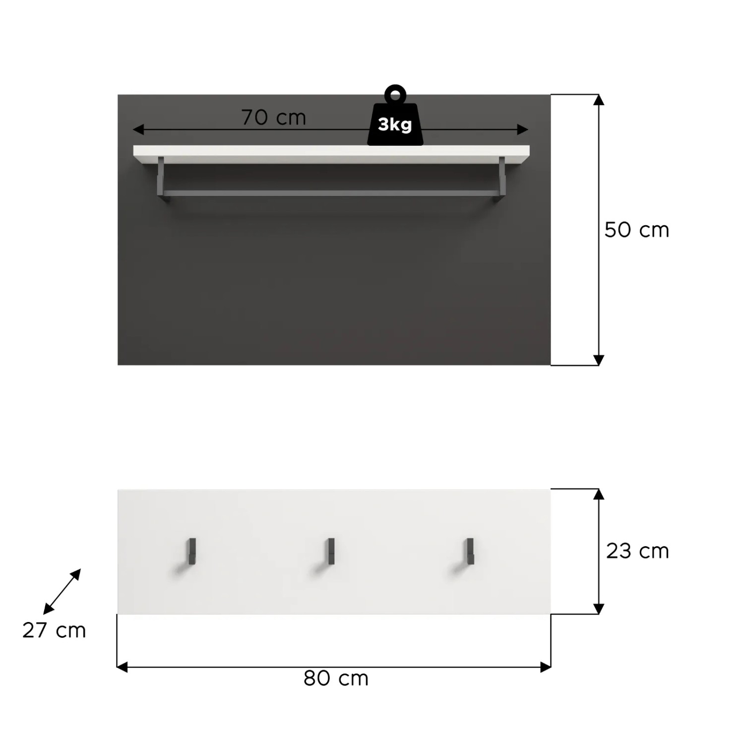 Inn.Furn Garderobenpaneel Set in Weiß und Grau 80 cm Cooper_10