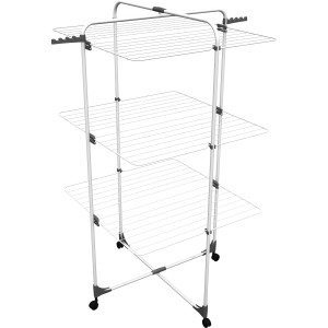 Vileda Turmwäscheständer Level 3, Wäscheständer mit 3 Ebenen und Kleiderbügelhalterungen.