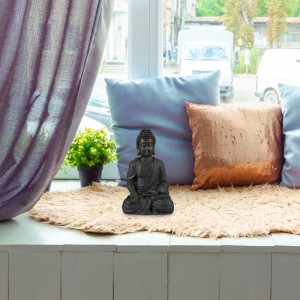 Relaxdays Buddha Figur Sitzend Polyresin Dunkelgrau Wetterfest Frostsicher 30 cm x 18 cm x 11 cm 650 g