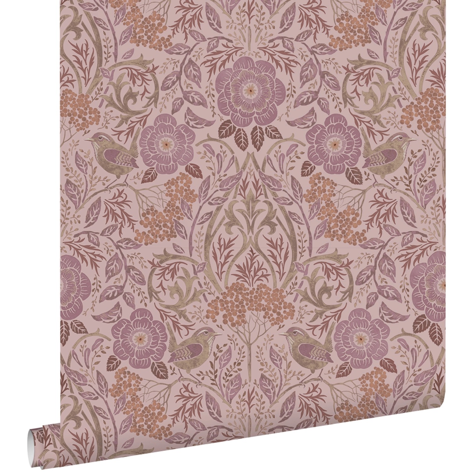 ESTAhome Tapete Blumen und Vögel Altrosa und Violett 50 x 900 cm günstig online kaufen