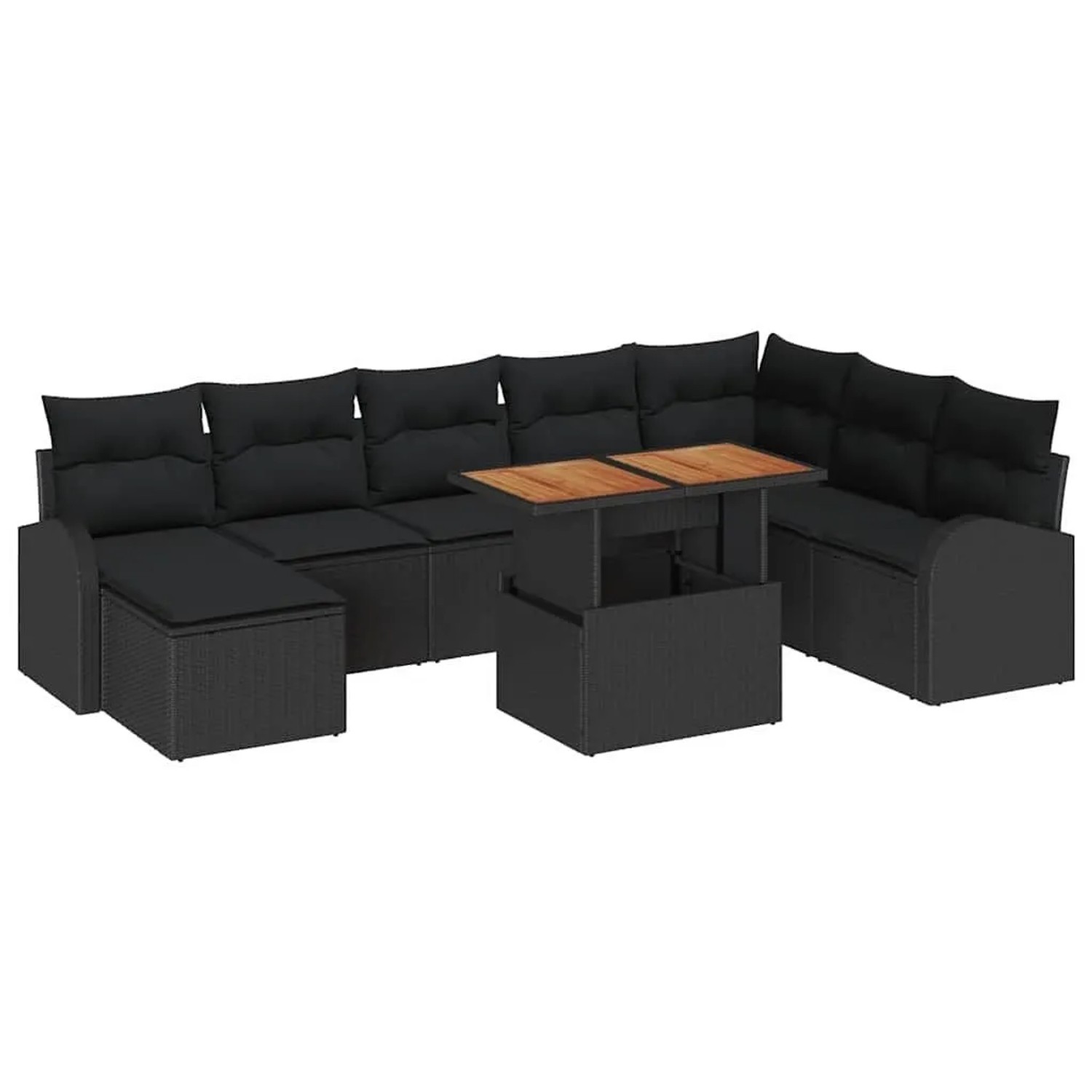 vidaXL Garten-Sofa-Set mit Kissen 9-Tlg Schwarz 3349624