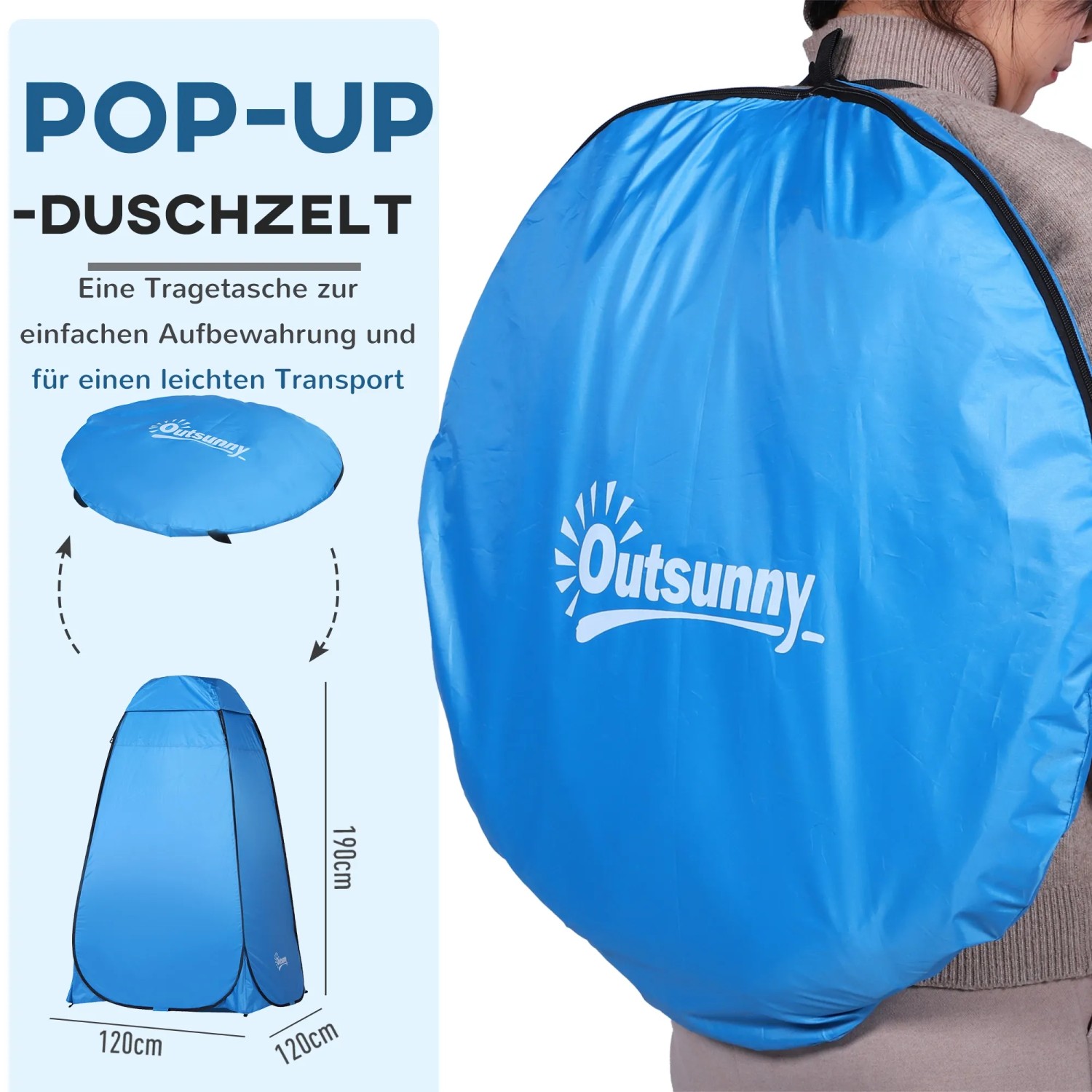 Outsunny Wurfzelt in Himmelblau, verpackt in Tragetasche. Ideal für Camping & Outdoor.