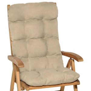 Beige Beautissu Hochlehner Auflage Flair HL 120x50cm auf Gartenstuhl.