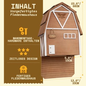 Braunes Wild Yard Fledermaushaus für bis zu 150 Fledermäuse. Natürliche Mückenabwehr im Garten.