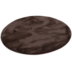 Runder, schokobrauner Fellteppich (80x80cm) von Pergamon, super soft und luxuriös.