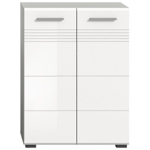 Moderner Bad Midischrank in Grau-Weiß (60x80x30cm) mit zwei Türen für mehr Stauraum.