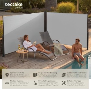 Tectake Doppel Seitenmarkise  180 x 600 cm Wetterfest  Blickdicht 180 x 600 cm 9 x 600 x 180 cm Grau