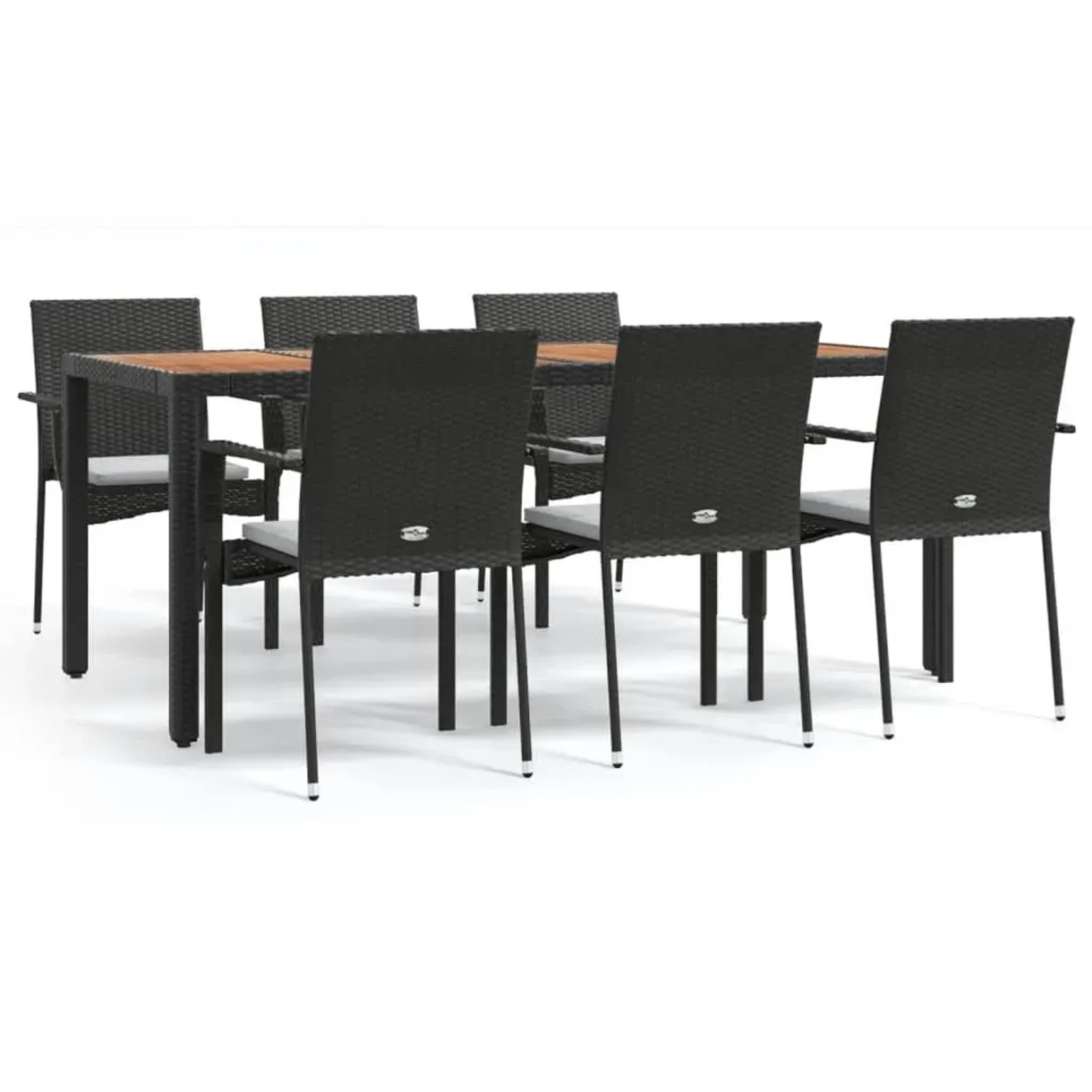 vidaXL 7-Tlg Garten-Essgruppe mit Kissen Schwarz Poly Rattan 3184991