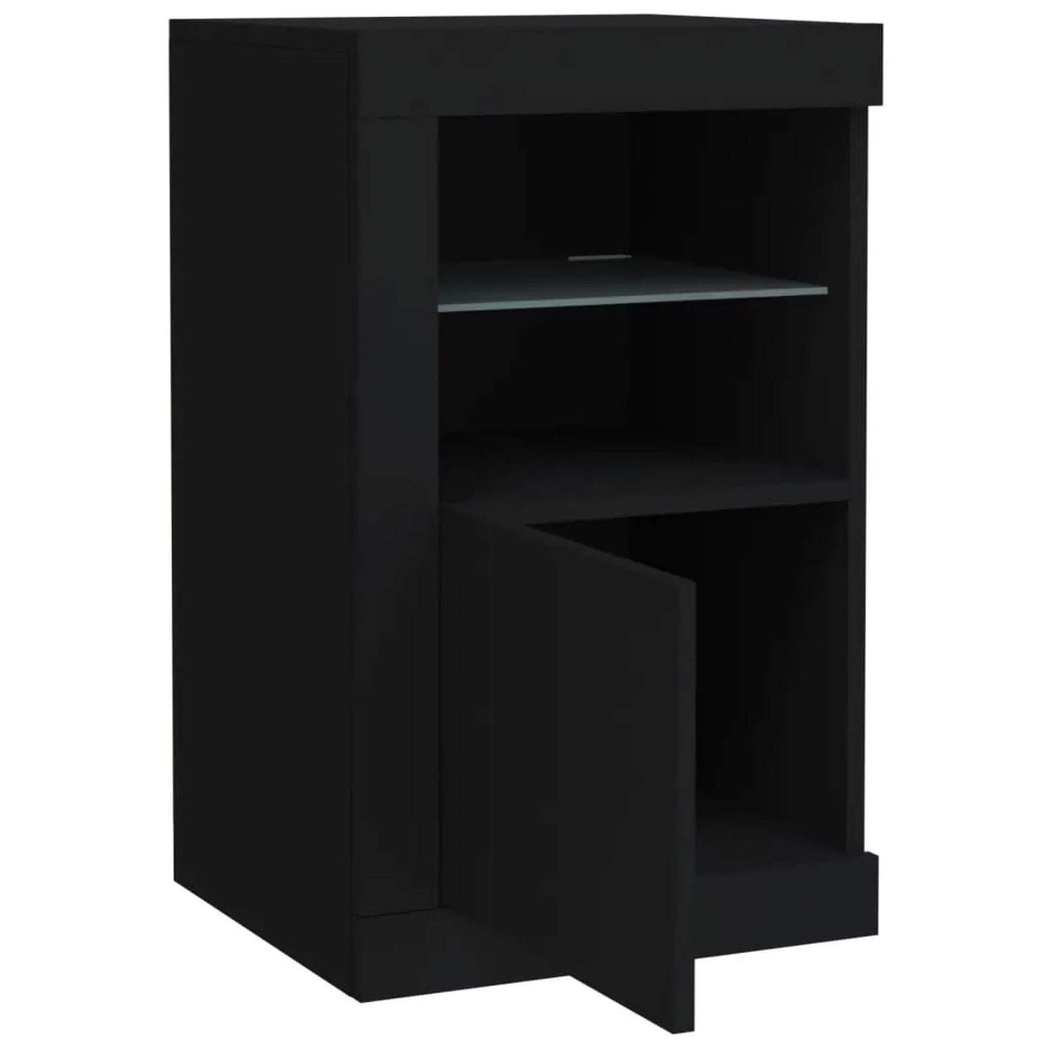 Schwarzer vidaXL Beistellschrank mit LED, Holzwerkstoff, Tür und Glasablage für Büro.