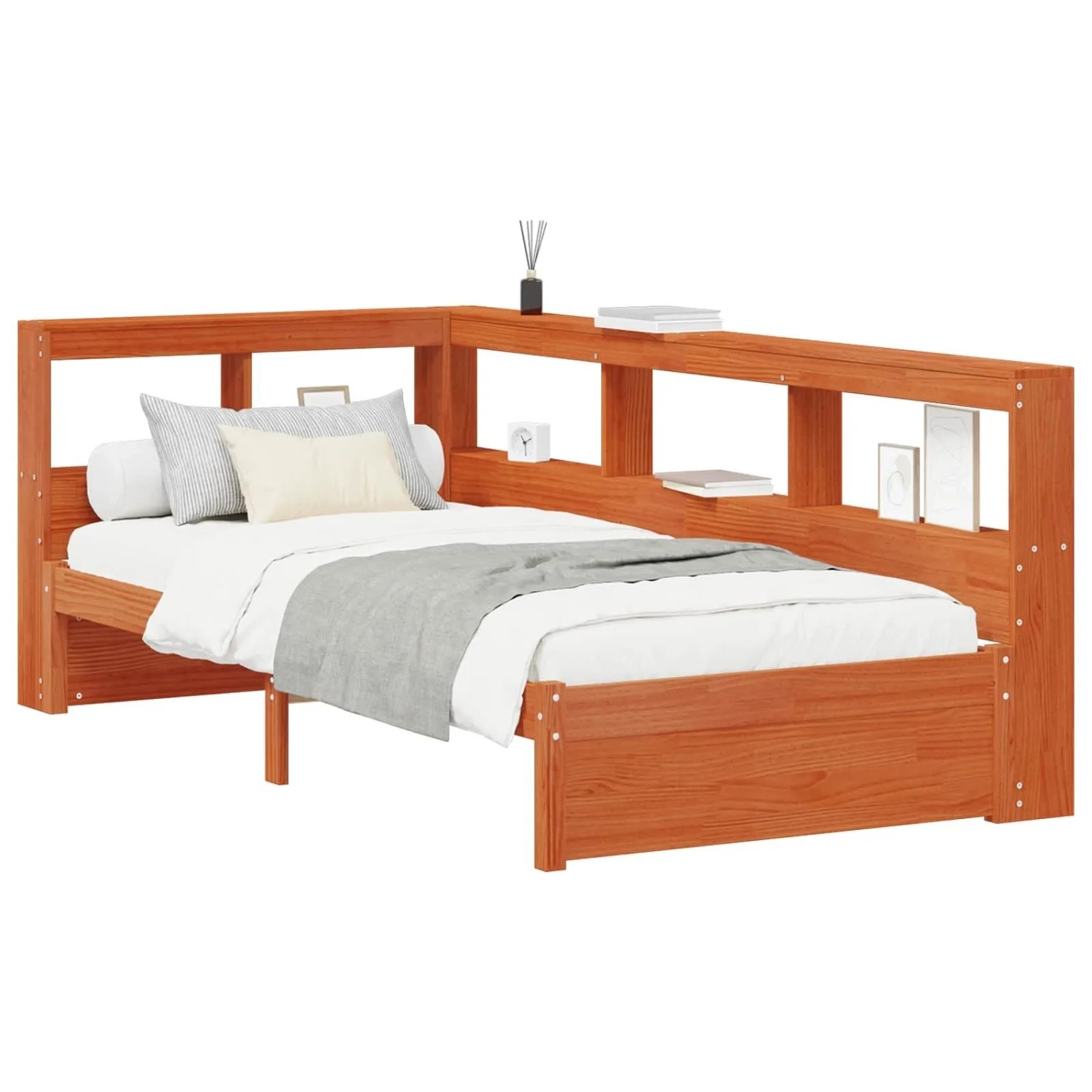vidaXL Bücherregal-Bett mit Kopfteil mit Speicher Massivholz Kiefer 3423792