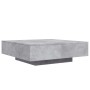 Quadratischer Couchtisch in Betongrau mit LED-Beleuchtung, 100x100x31 cm.