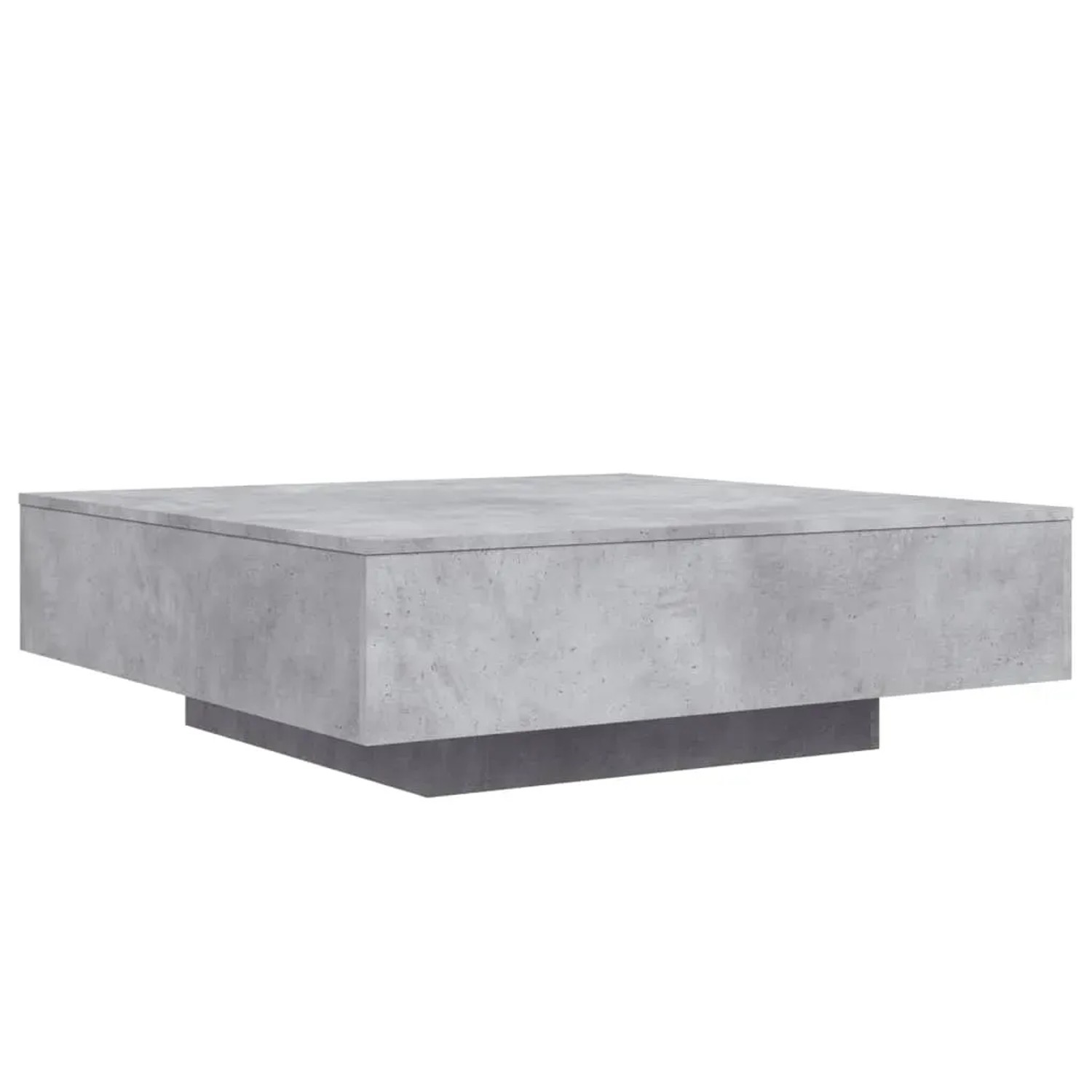 Quadratischer Couchtisch in Betongrau mit LED-Beleuchtung, 100x100x31 cm.