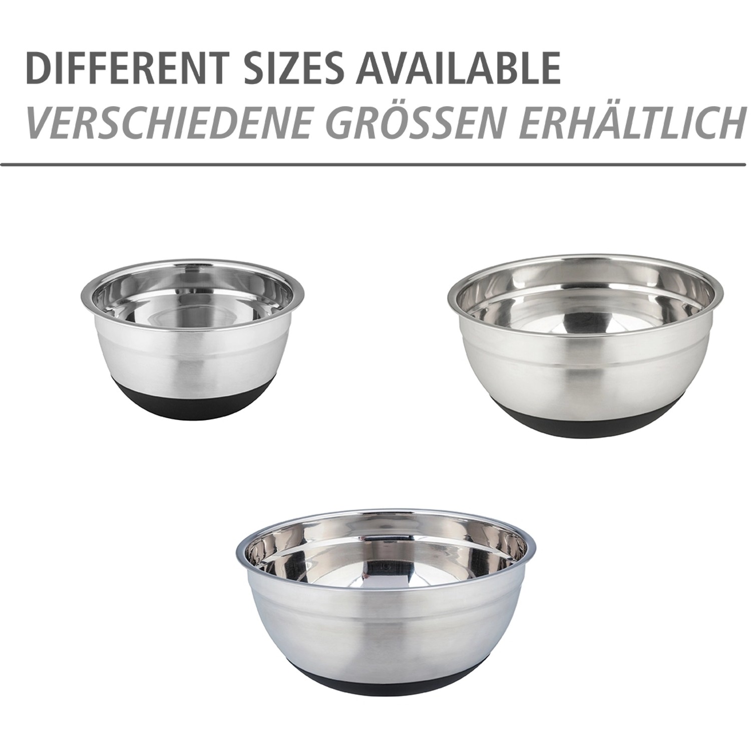 Wenko Schüssel Aru, 3 Größen, Edelstahl mit Anti-Rutsch-Boden, ideal für Grillutensilien.