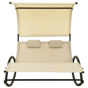 furnicato Doppel-Sonnenliege mit Sonnendach aus Textilene in Creme.