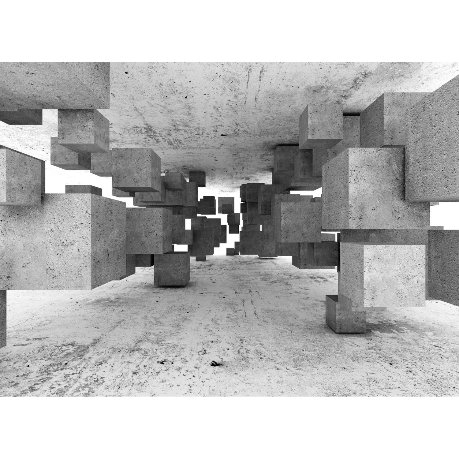 Fototapete Beton Blöcke Tetris 3D Effekt Grau Weiß 3,50 m x 2,55 m FSC® günstig online kaufen