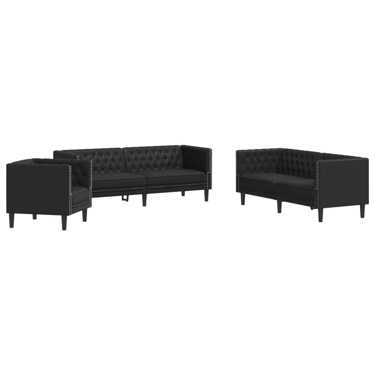 vidaXL 3-Tlg Chesterfield-Sofa-Set Schwarz Kunstleder 3209267