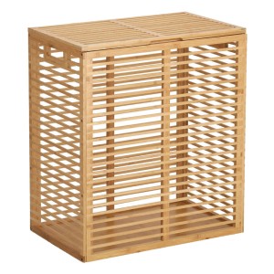 Wäschesammler aus Bambus mit Deckel, 90 Liter Fassungsvermögen. Naturfarbenes, filigranes Design.