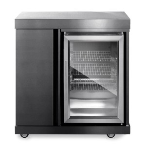 MyOutdoorKitchen Modul mit Kühlschrank und Aufbewahrungsschrank der Black Collection.