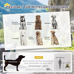 Infografik: Geeignete Hunderassen und Größenhinweise für PawHut Hundeanhänger.