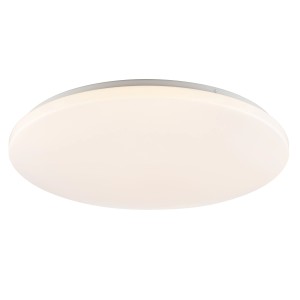 Weiße, runde LED-Deckenleuchte Tribola, 49 cm Durchmesser, für Wohnräume.