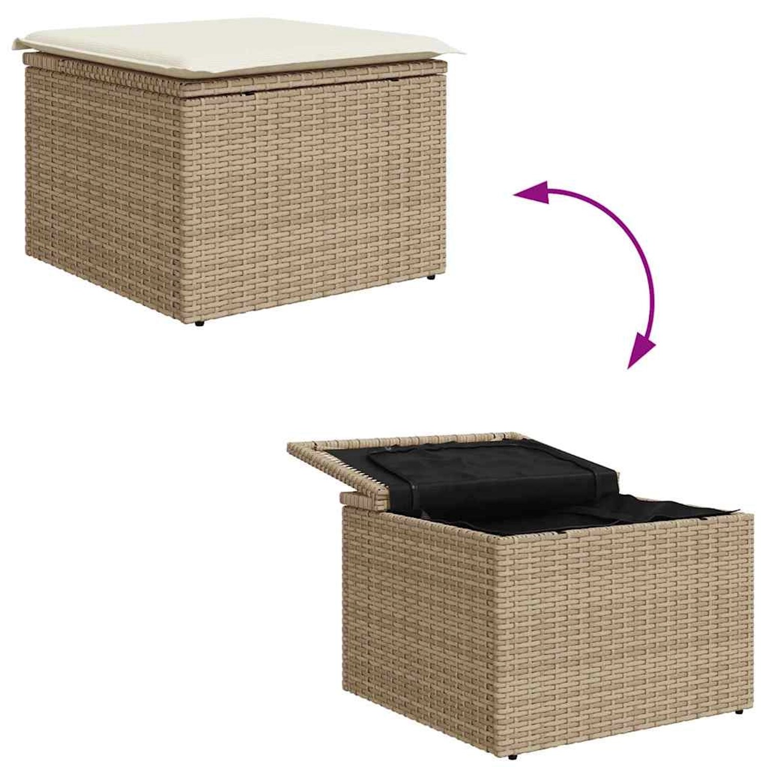 Beiger Gartenmöbel-Hocker mit Stauraum, Poly Rattan, Teil des vidaXL Garten-Sofa-Sets.