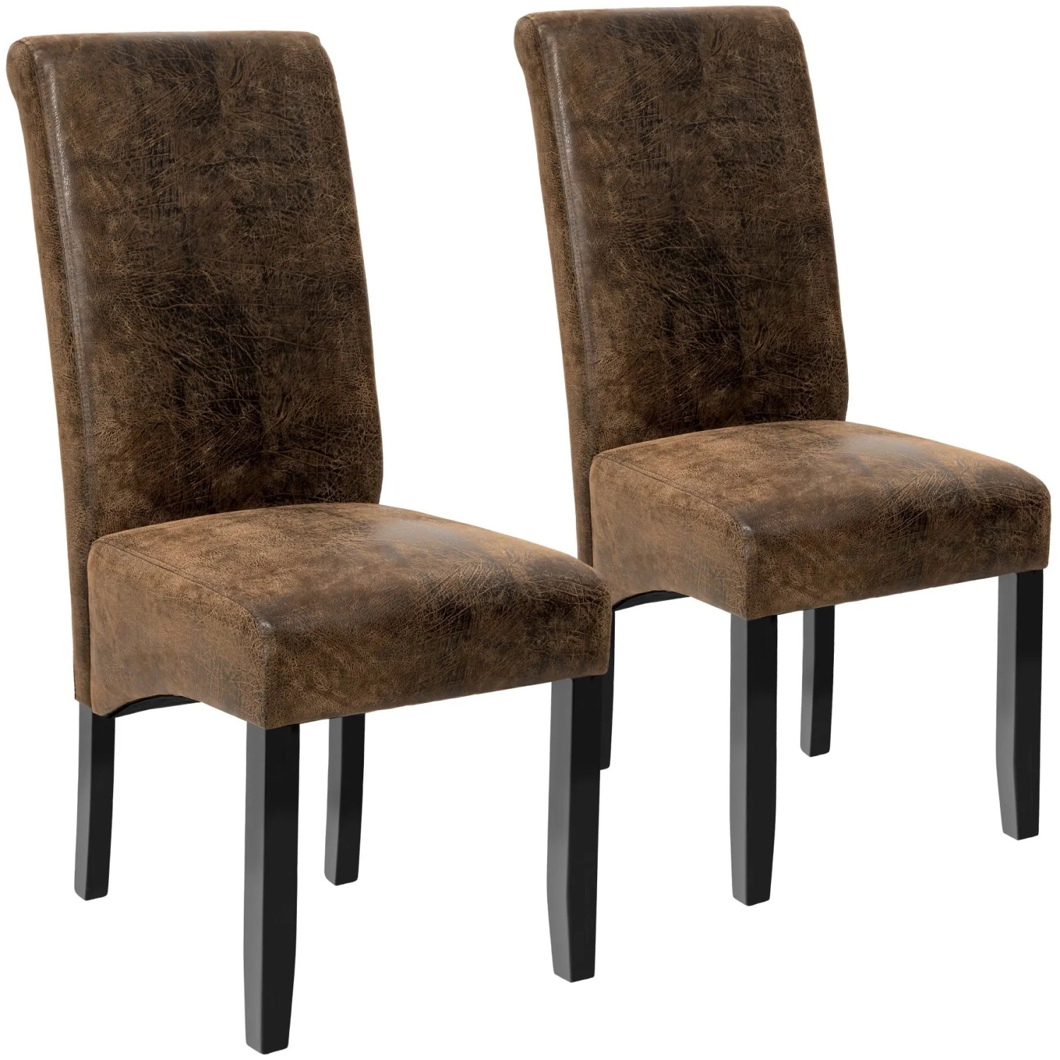 Tectake Esszimmerstuhl  Gepolstert Mit Kunstlederbezug Hohe Rückenlehne 2Er Set 45 x 44 x 106 cm Antikbraun