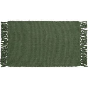 Dunkelgrüner Baumwollteppich (50x80 cm) mit Fransen, geeignet für Wohnzimmer oder Flur.