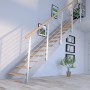 Moderne Treppe Kos mit 13 Eiche Rustik Stufen, grauem Design-Geländer und Edelstahlstäben.