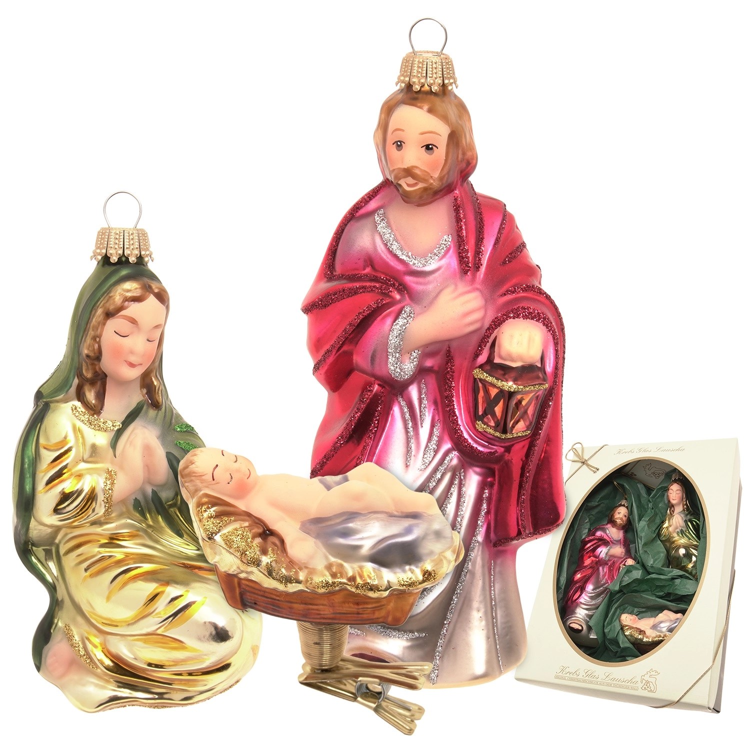 Krebs Glas Lauscha Baumschmuck Die Heilige Familie Mehrfarbig 14cm