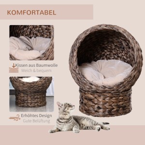 PawHut Rattan Katzenkorb mit erhöhtem Bett und weichem Kissen. Katzenkorb aus Naturmaterialien.