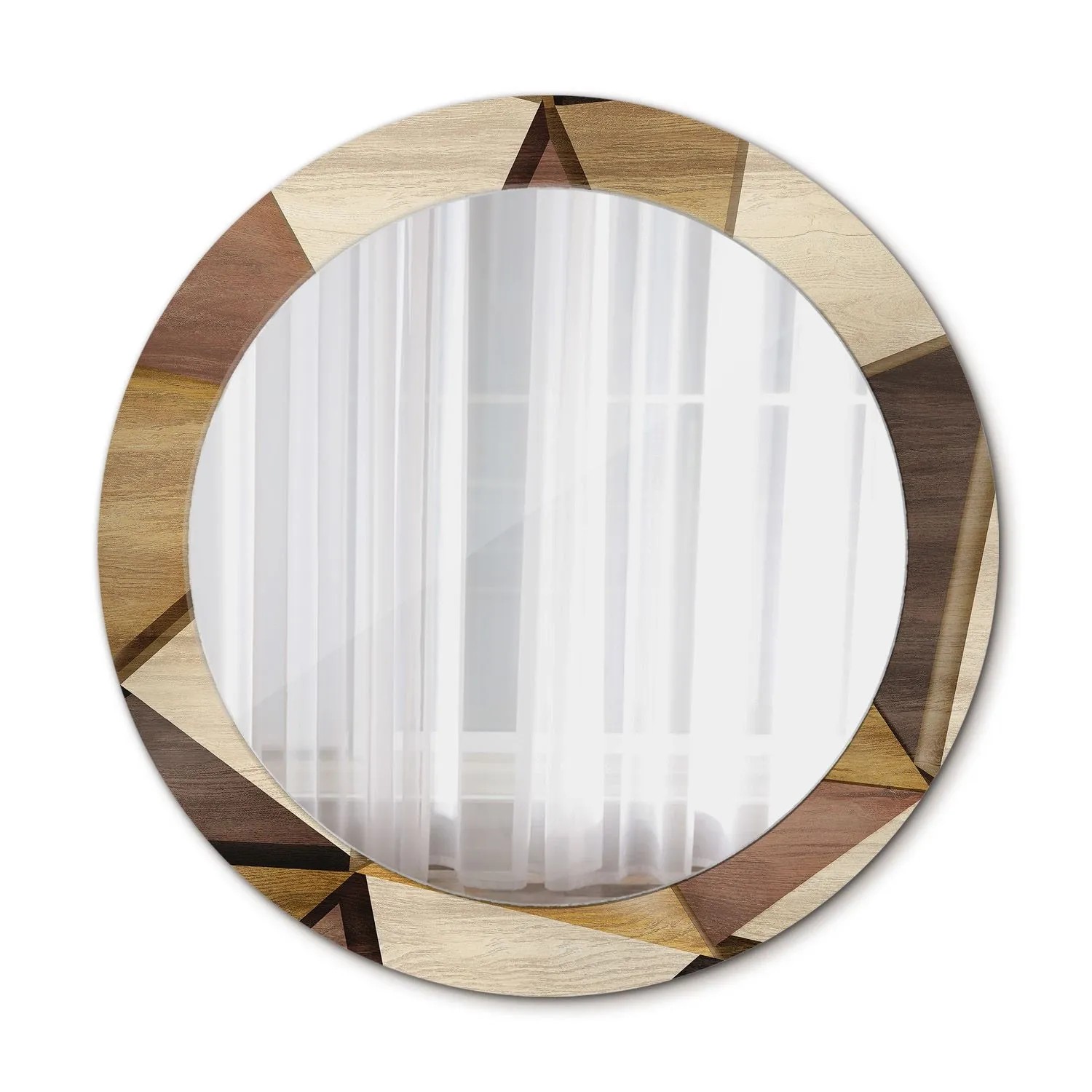 Tulup Bedruckter Spiegel Geometrisches 3D Holz 70x70 cm Runder Spiegel Bedrucktem Rahmen Dekorative Spiegel Spiegel mit ...