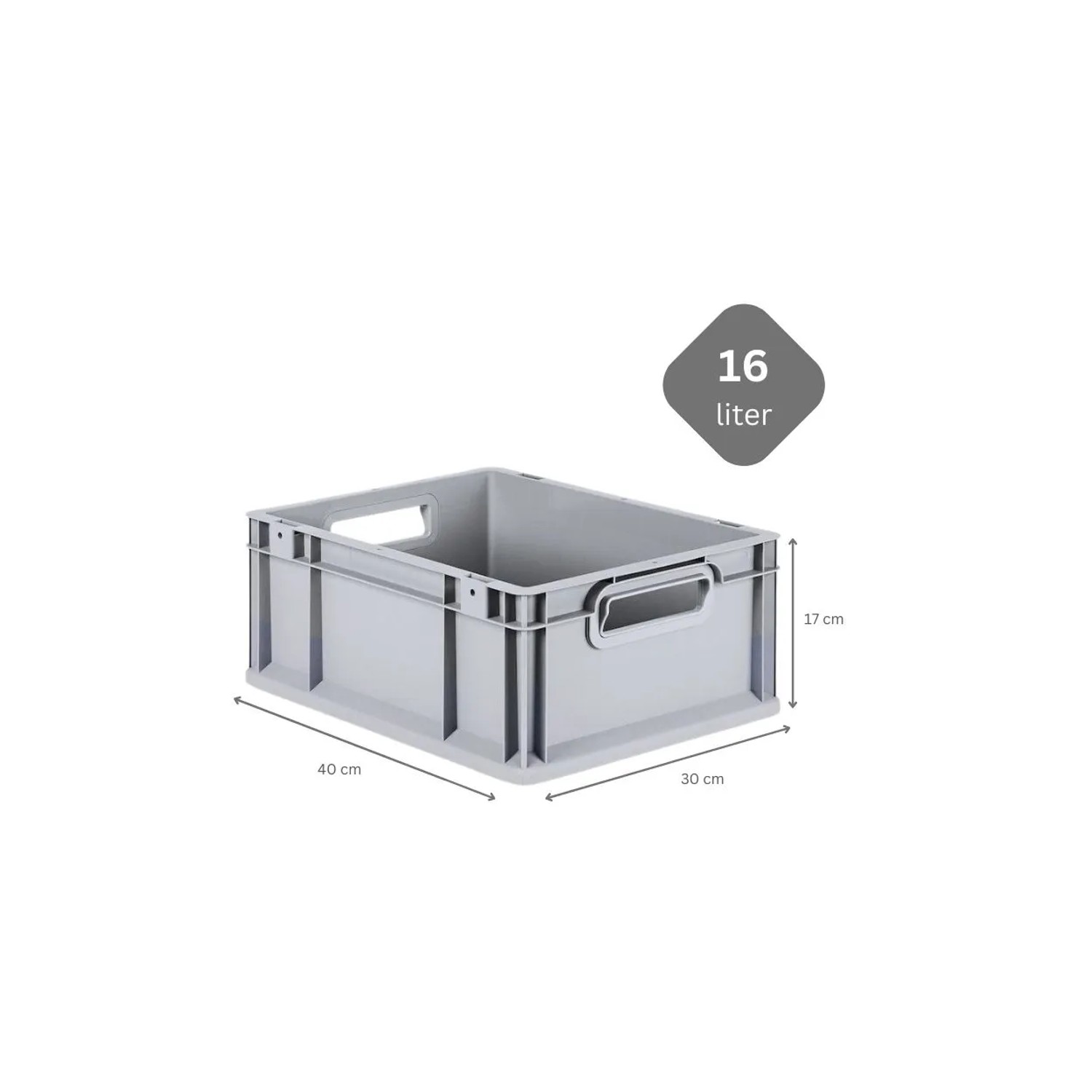 Graue PROREGAL Eurobox NextGen, 16 Liter, mit Griffen. Ideal zur Aufbewahrung.
