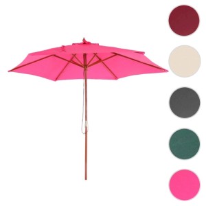 Pinker MCW Sonnenschirm Lissabon Ø 3m mit Holzgestell und Seilzug. Offen, für Garten & Terrasse, UV-Schutz 50.