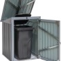 Geöffnete graue Westmann Müllbox mit Mülltonne. Universalbox aus verzinktem Stahlblech.